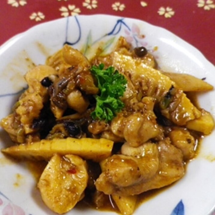 鶏モモ竹の子のピリ辛豆鼓煮